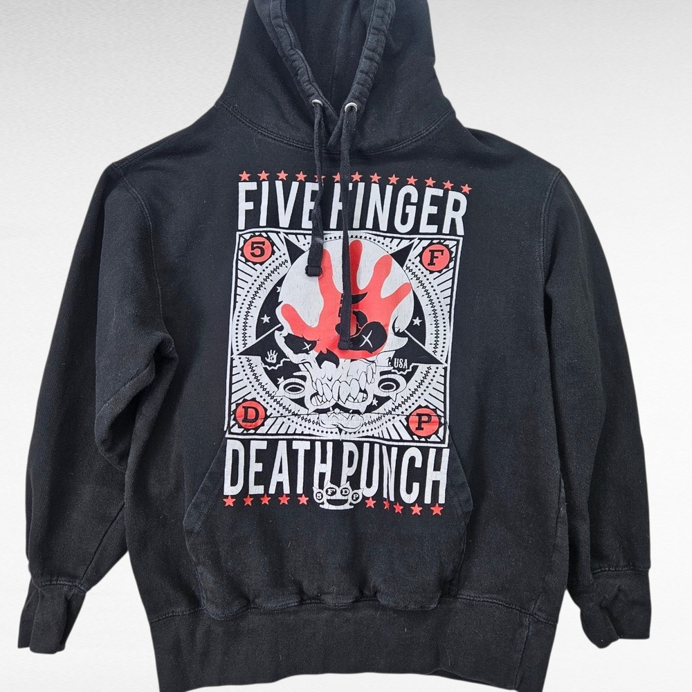 Five Finger‎ Death Punch Hoodie Mens M Black Graphic Band Pullover Sweatshirt